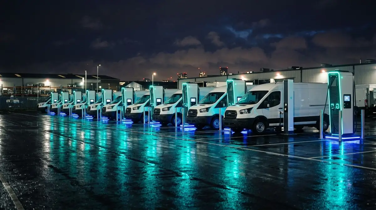 Kurumsal otoparkta CyberŞarj istasyonlarında şarj olan elektrikli filo araçları